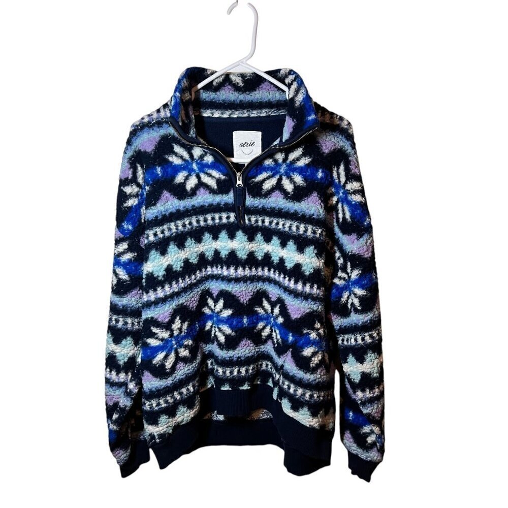 Aerie Womens quarter zip Nordic Sherpa Pullover Sweater Multicolor Size M